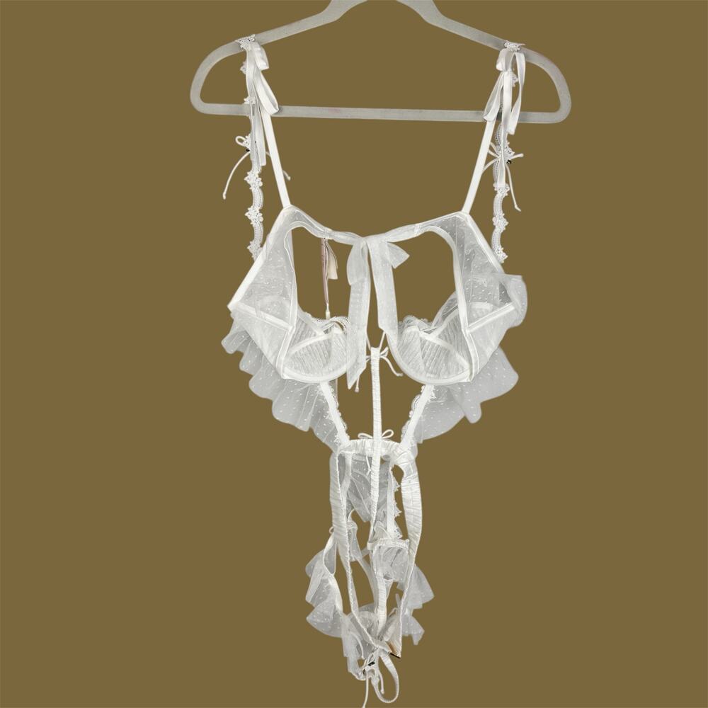 For Love & Lemons Eternal Rose Lace Ribbons Teddy Sz 8/10 Large Bridal White NWT - Picture 10 of 15